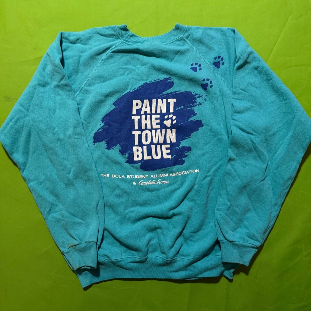 Vintage 1989 UCLA Homecoming Hanes Sweatshirt XL Paint The Town Blue Turquoise